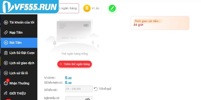 Các phương thức rút tiền VF555