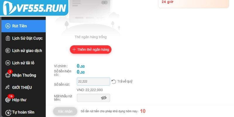 Lưu ý khi rút tiền VF555